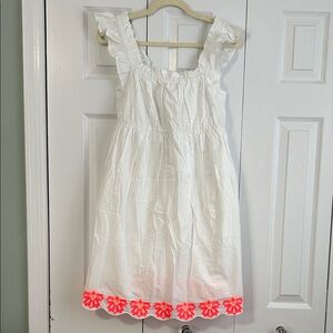 Women’s White Sundress with Neon Pink Floral Trim
